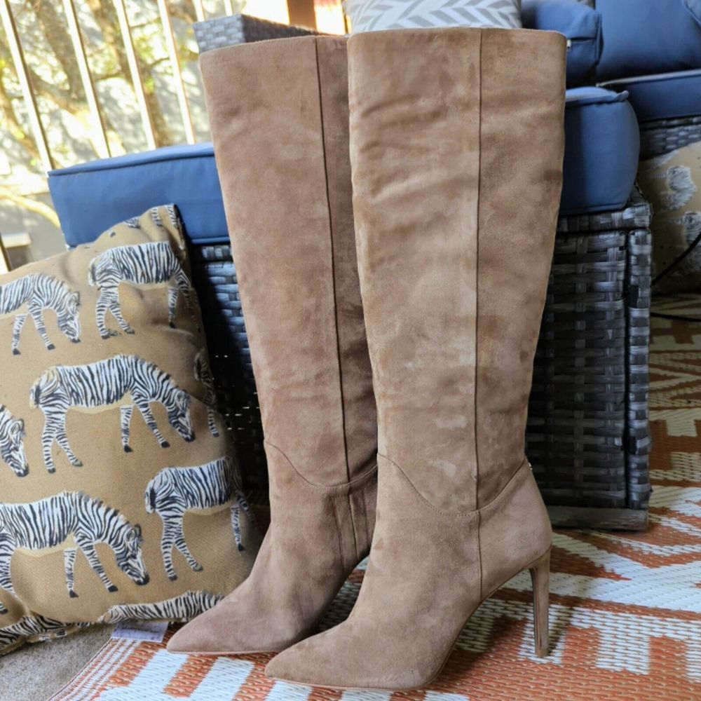 Sam Edelman Womens Francia Knee Hi Stilletto Heel Boot 7M Taupe Praline Suede